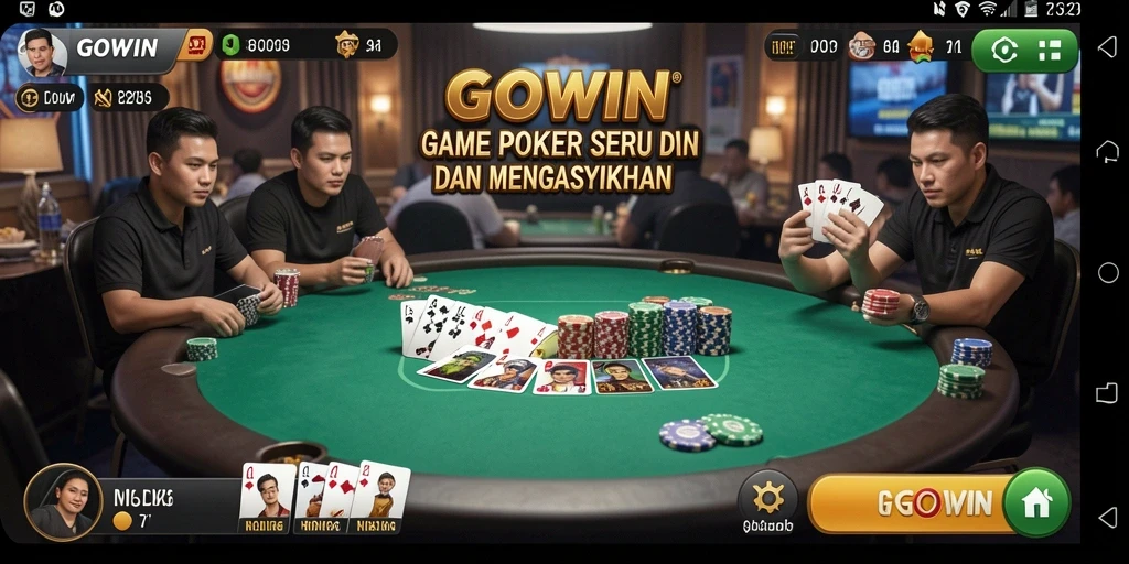 Screenshot utama GOWIN menampilkan gameplay Poker yang seru dan mendebarkan.