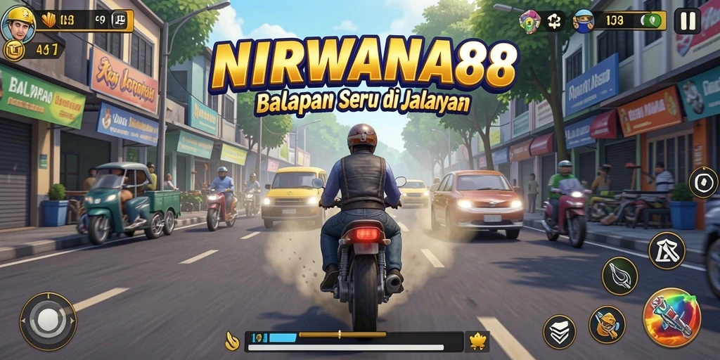 Screenshot gameplay NIRWANA88 saat balapan di trek yang menegangkan.