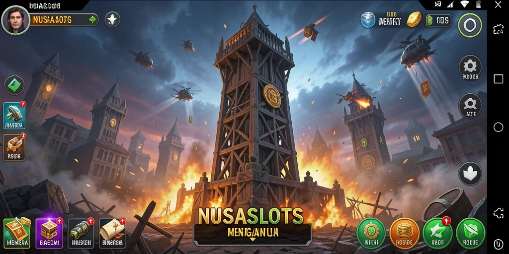 Tampilan gameplay menara pertahanan yang mendebarkan di NUSASLOTS.