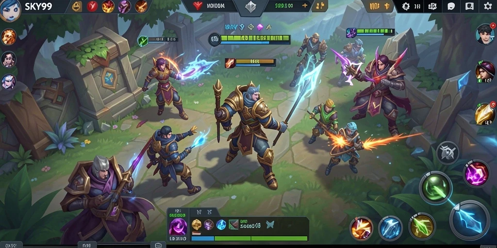 Tampilan gameplay <strong>SKY99</strong> dengan pertarungan tim yang seru dan strategis.